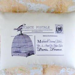 French Pillow, Birdcage, Bird, French Country Home, Paris, Postal, Cottage Decor
