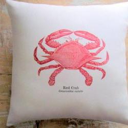Beach Pillow, Red Crab, Nautical, Ocean, Cottage Decor, Beach Decor